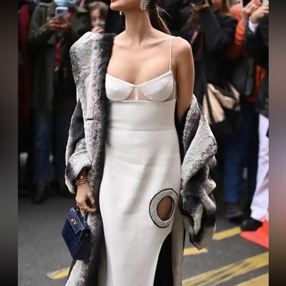 24/hr sale💗Josephine Blanc luxury runway couture bodycon white dress rhinestone - Picture 3 of 9